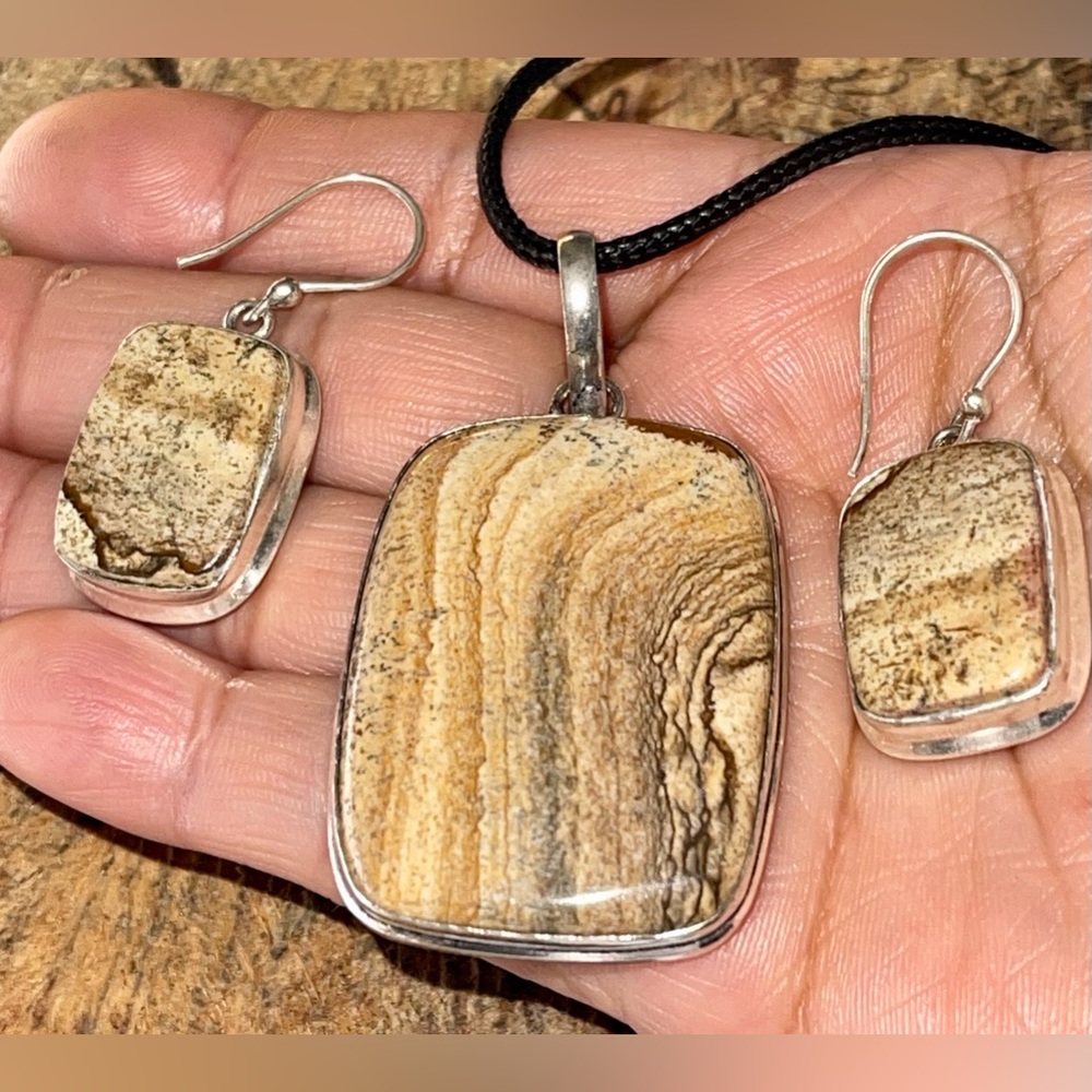 Picture Jasper & Pendant & Earrings Set